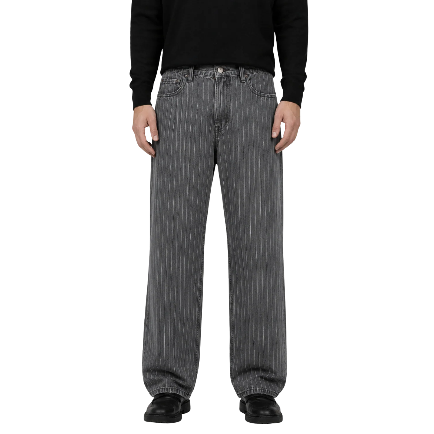 Relaxed Pin Striped Grey Jeans - Image 2