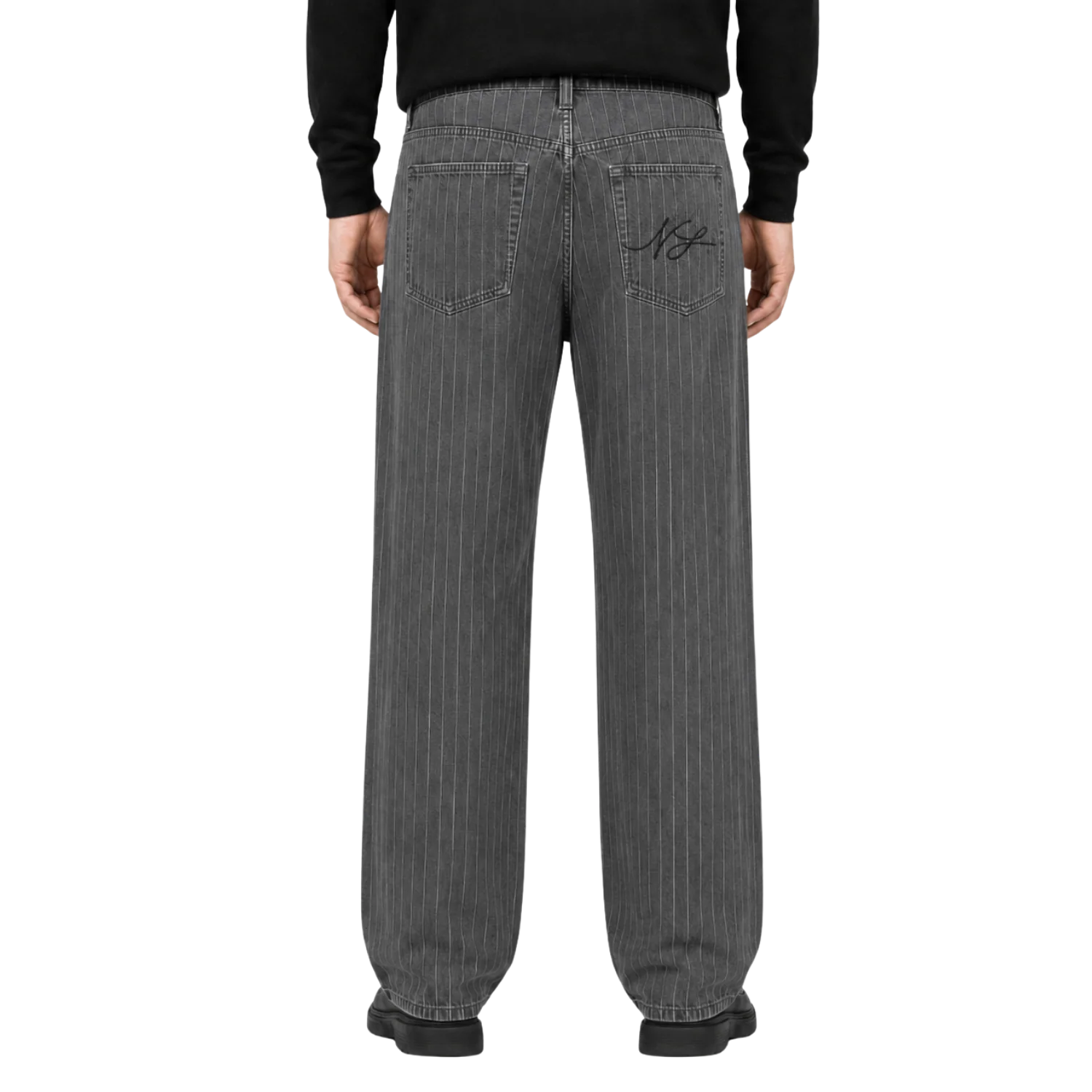 Relaxed Pin Striped Grey Jeans - Image 3